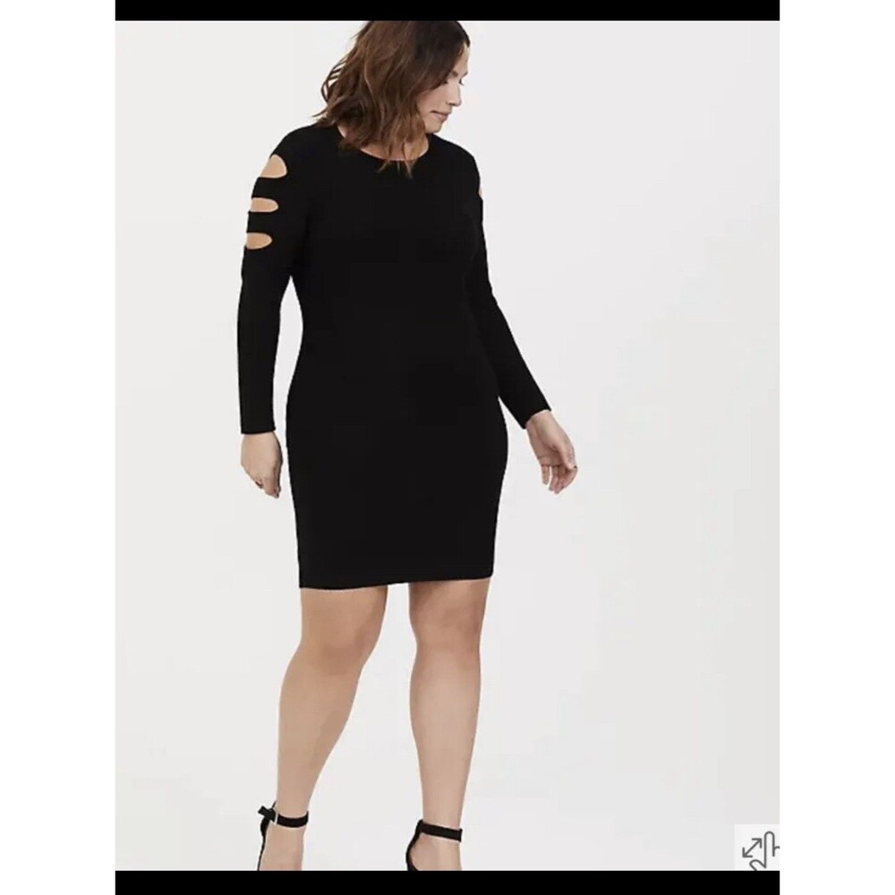 Torrid Plus Size Black Knit Bodycon Night Dress Cut Out Sleeve Stretch Sz 2